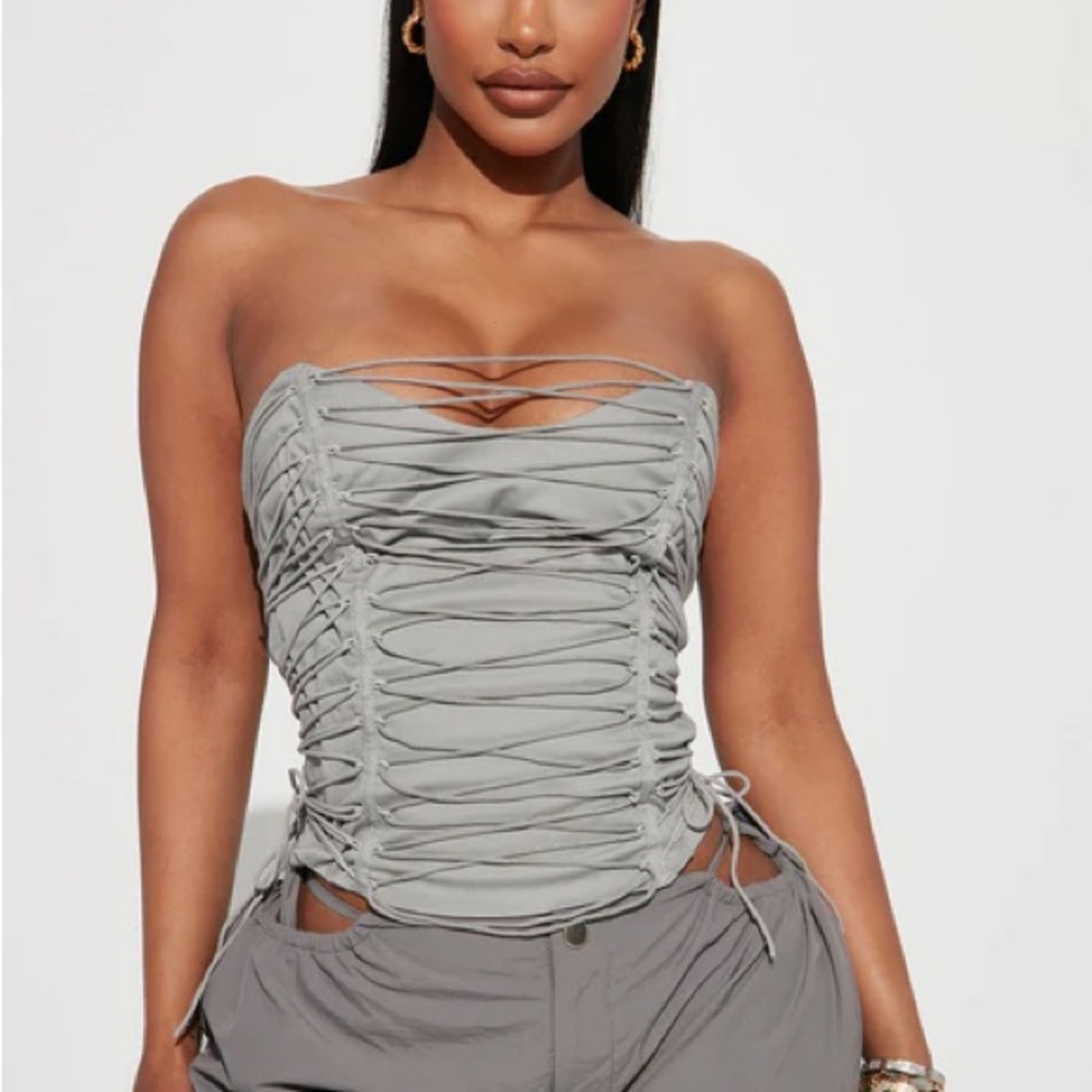 Fashion Nova All The Details Corset Top - Grey Sz Large